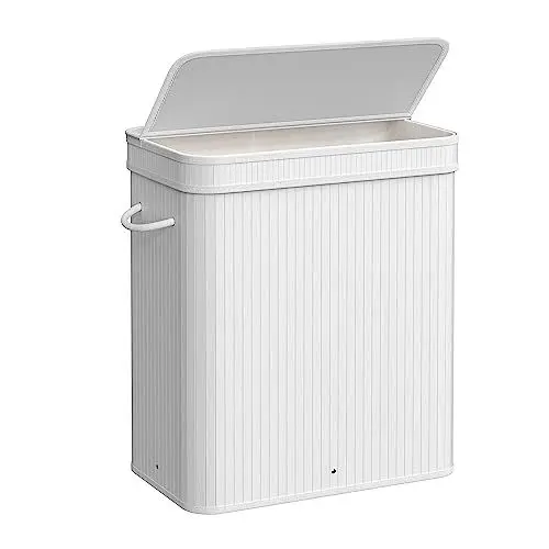Produktbild: SONGMICS Wäschekorb mit Deckel, Wäschesammler Bambus, Wäschesack herausnehmbar und maschinenwaschbar, mit Griffen, 100 Liter, für Waschküche, Schlafzimmer, Wohnzimmer, wolkenweiß LCB063W01