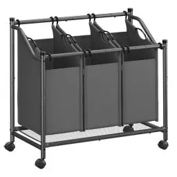 Produktbild: SONGMICS Wäschekorb mit Rollen, Wäschesammler mit 3 abnehmbaren Wäschesäcken, Wäschewagen, für Waschküche Schlafzimmer Badezimmer, 3 x 45 L, schiefergrau RLS102G01