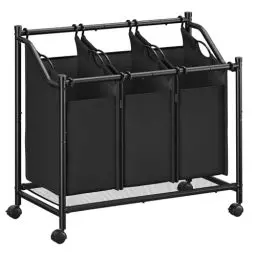 Produktbild: SONGMICS Wäschekorb mit Rollen, Wäschesammler mit 3 abnehmbaren Wäschesäcken, Wäschewagen, für Waschküche Schlafzimmer Badezimmer, 3 x 45 L, tintenschwarz RLS102B01