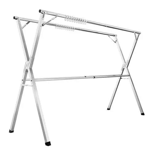 Produktbild: SONGMICS Wäscheständer, Standtrockner, 133-200 cm ausziehbar, zusammenklappbar, freistehend, für Innen- und Außenbereich, Taubengrau LLR902E01