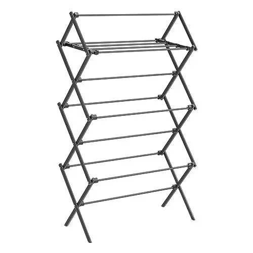 Produktbild: SONGMICS Wäscheständer, Standtrockner klappbar, kompakt, platzsparend, Stahlrahmen, 37 x 75 x 135,1 cm, einfacher Aufbau, für Innen- und Außenbereich, schwarz LLR770B01