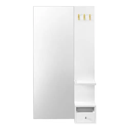 Produktbild: SONGMICS Wandspiegel, Spiegel, mit Stauraum, Spiegel groß, 108 x 60 x 17,5 cm, mit 3 Haken, einfacher Aufbau, Für Wohnzimmer, Flur, Schlafzimmer, wolkenweiß LFM012W01