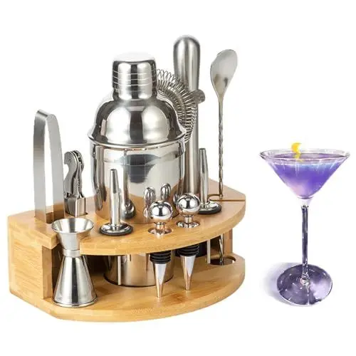 Produktbild: Sonhomay Cocktail-Shaker-Set, 12-teilig, Barkeeper-Set mit Bambusständer, Martini-Shaker, Stößel, Messbecher, Löffel, Ausgießer, Geschenk für Männer und Väter