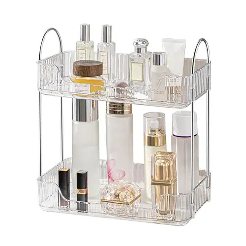 Produktbild: Sonhomay Make-up-Organizer mit 2 Ebenen, für Hautpflege, Kosmetik, Badezimmer, Arbeitsplatte, Organizer für Kosmetik, Toilettenartikel, Parfüm