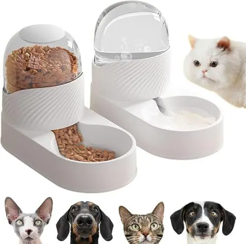 Produktbild: Sonhomay Pet Feeder und Waterer Set 2L Automatischer Hund Katze Schwerkraft Futterspender und Wasserspender 2 in 1 Katzenfutter Wasserspender