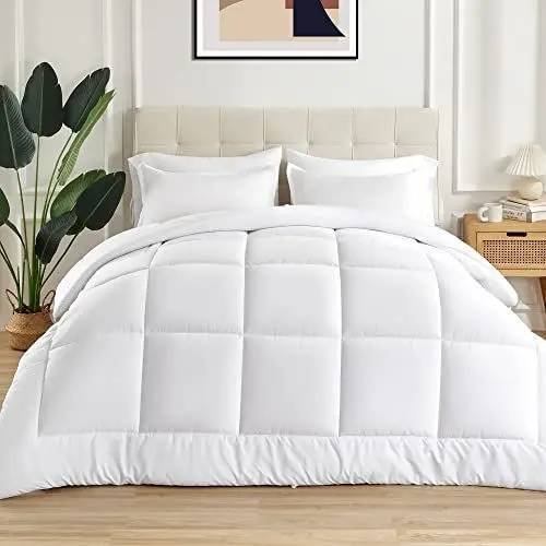 Produktbild: Sonive Bedding Bettdecke Ganzjahresdecke aus Mirofaser 200GSM weicher Füllung Atmungsaktive Schlafdecke 4-Jahreszeiten Steppdecke Duvet, Weiß 224x224cm