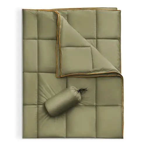 Produktbild: Sonive Campingdecke Reisedecke Ultraleicht,wasserdichte Decke,100% Nylon Warme Outdoor Decke Winddichte für den Außenbereich, leicht, verstaubar,71x101cm,Army Green