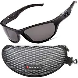Produktbild: Zillerate TR90, Herren Damen Polarisierte Sport-Sonnenbrille, UV 400 Schutz, leicht, unzerbrechlicher Rahmen, Radfahren, Fischen Golf, Mountain Bike, Ski, Segeln, Running, Walking, Sport und Outdoor, Zubehör: Hart-Schalen Etui , unisex, Black (Curved)