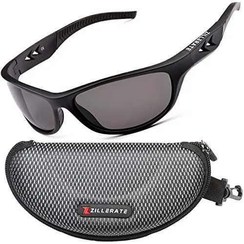 Produktbild: Zillerate TR90, Herren Damen Polarisierte Sport-Sonnenbrille, UV 400 Schutz, leicht, unzerbrechlicher Rahmen, Radfahren, Fischen Golf, Mountain Bike, Ski, Segeln, Running, Walking, Sport und Outdoor, Zubehör: Hart-Schalen Etui , unisex, Black (Curved)