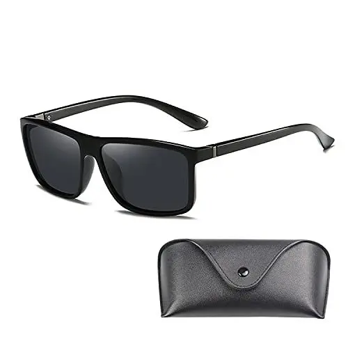 Produktbild: Sonnenbrille Polarisiert, Sonnenbrille Herren Damen Unisex, Schwarz Sonnenbrille Verspiegelt, Retro Sonnenbrille Eckig - Fahrerbrille Sportbrille für Freien Fahrrad Angeln Wandern UV400 Schutz.