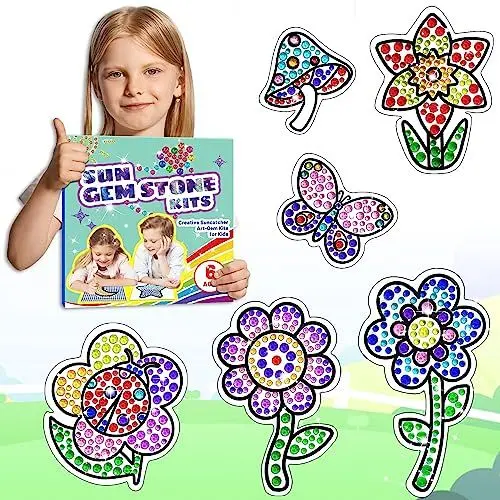 Produktbild: Sonnenfänger-Kits für Mädchen 6 7 8 9 10 Jahre alt, DIY Diamant Malerei Kit Blume für Kinder ab 6 Jahren, 5D Edelstein Stein Fenster Kunst Handwerk Aufkleber Kit für Jungen als Weihnachten