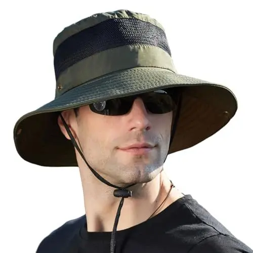 Produktbild: Sonnenhut Herren Damen Safari Hut Faltbar Fischerhut, Sommer Schutz Wanderhut Boonie Hat mit Breite Krempe, Atmungsaktiv Sommerhut Buschhut Outdoor Hut Anglerhut Sonnenschutz Gartenhut A ArmyGreen