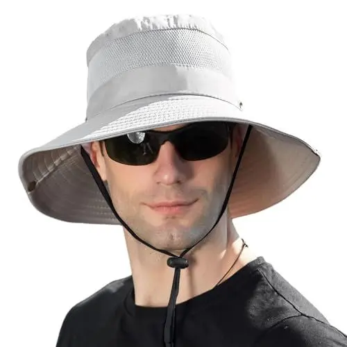 Produktbild: Sonnenhut Herren Damen Safari Hut Faltbar Fischerhut, Sommer Schutz Wanderhut Boonie Hat mit Breite Krempe, Atmungsaktiv Sommerhut Buschhut Outdoor Hut Anglerhut Sonnenschutz Gartenhut A Hellgrau