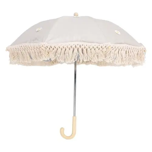 Produktbild: Outdoor-Baby-Sonnenschirm, UV-beständig, für Kinder, Strand, Quasten-Fransenschirm für Kinderwagen, Kinderwagen, Tribünen (Beige mit kleiner Chrysantheme)