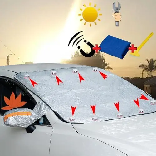 Produktbild: Sonnenschutz Auto Frontscheibe, Frontscheibenabdeckung, Abdeckung Auto Windschutzscheiben Faltbar mit 9 Magnet Fixierung, für Sommer Winter gegen Sonne Staub Frost, 190cm x 148cm x 116cm (Orange)