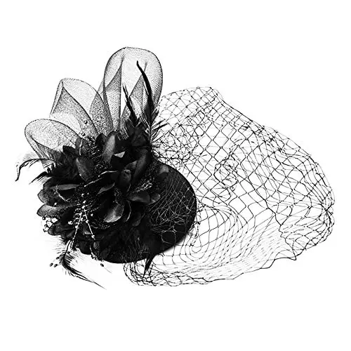 Produktbild: Sonnenschutz Tuch Halstuch Damen Seide Einfarbig Fascinators für Frauen Tea Party Stirnband Hut Mesh Federn Haarspange für Hochzeit und Kirche Halstuch Baumwolle Große Seidentücher (Black, One Size)