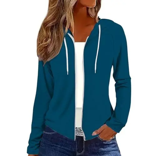 Produktbild: Sonnenschutz Zip Hoodie Bequeme Trainingsjacke Damen Frühlingsjacke Laufjacke Übergangsjacke Teenager Mädchen Women's Activewear Wanderjacke Sportjacke Eng Sweatjacke Outdoor Jacke (Sky Blue, XXXXXL)
