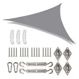 Produktbild: Sonnensegel inkl 24er Befestigung Kit,5x5x5m Wasserdichter Sonnenschutz Dreieck Sonnenschirm Außenüberdachung Garten Patio Pool Shades Segel Markise Camping Schatten (Hellgrau)