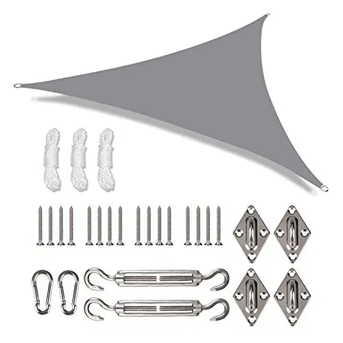 Produktbild: Sonnensegel inkl 24er Befestigung Kit,5x5x5m Wasserdichter Sonnenschutz Dreieck Sonnenschirm Außenüberdachung Garten Patio Pool Shades Segel Markise Camping Schatten (Hellgrau)