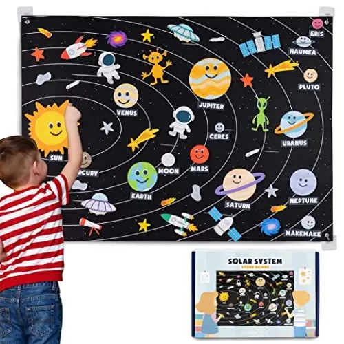 Produktbild: Sonnensystem Kinder 61 Filz Figuren - BONNYCO | Planeten Kinder Spielzeug Geschenke für Jungs Mädchen 3 4 5 6 7 8 Jahre | Sonnensystem Modell Pädagogisches Montessori Spielzeug Weltraum Weihnachten