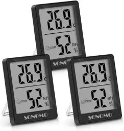 Produktbild: SONOMO Thermo-Hygrometer, 3er Set Hygrometer Innen Thermometer Digital Raumthermometer Luftfeuchtigkeitsmessgerät für Innenraum, Wohnzimmer, Babyraum, Büro (Schwarz)
