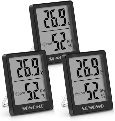 Produktbild: SONOMO Thermo-Hygrometer, 3er Set Hygrometer Innen Thermometer Digital Raumthermometer Luftfeuchtigkeitsmessgerät für Innenraum, Wohnzimmer, Babyraum, Büro (Schwarz)