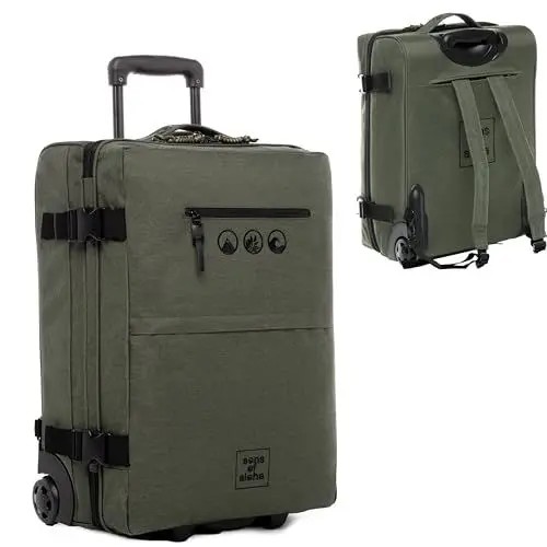 Produktbild: SONS OF ALOHA Backpacker Rucksack mit Rollen 3 in 1 - Handgepäck Koffer Kane Hybrid Backpack-Boardgepäck mit Rollen, 55 x 40 x 20 cm - wasserabweisend recyceltes PET, grün-Olive