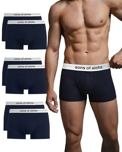 Produktbild: SONS OF ALOHA Boxershorts Herren Bio Baumwolle (6er Pack) Unterhosen Herren ohne einschneidenden Gummibund (Gr. S - XL)