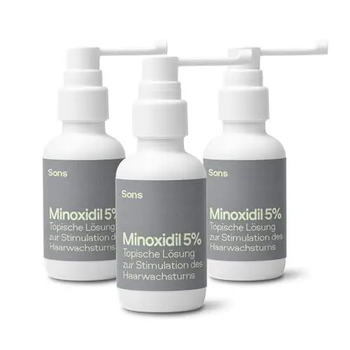 Produktbild: Sons Minoxidil 5% Lösung zur äußeren Anwendung, Haarwuchs & Verdichtung, Bei Haarausfall & lichtem Haar bei Männer, Reaktiviert verkleinerte Follikel, Präziser Pumpspender - 3 Monate Tropfen