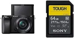 Produktbild: Sony Alpha 6100 | APS-C Spiegellose Kamera mit 16-50mm f/3.5-5.6 Power-Zoom-Objektiv (Schneller 0,02s AF, 4K-Filmaufnahmen und neigbares Display) schwarz + Speicherkarte