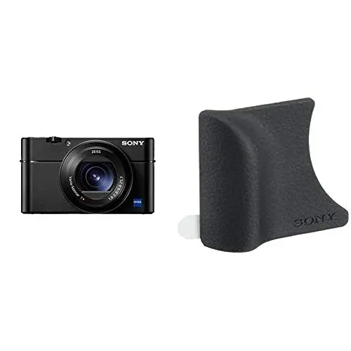 Produktbild: Sony RX100 V Premium Kompakt Digitalkamera (20,1 MP, 7,6 cm Display, 1 Zoll Sensor, 24-70 mm F1.8-2.8 Zeiss Objektiv, 4K, herausragende Autofokusleistung) schwarz & AG-R2 Griffbefestigung schwarz