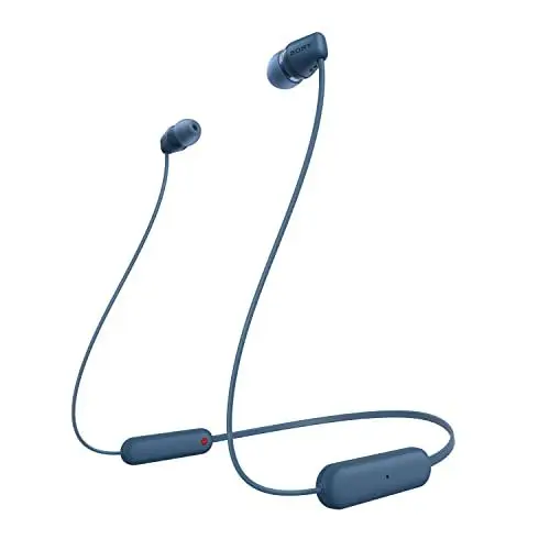 Produktbild: Sony kabellose WI-C100 In-Ear-Kopfhörer (bis zu 25 Stunden Akkulaufzeit, optimiert für Sprachassistenten, integriertes Mikrofon für Telefonate, Bluetooth), Blau, klein