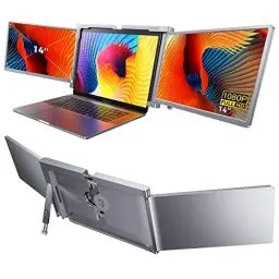 Produktbild: SOOMFON 14 Zoll Triple Monitor Screen Externer Tragbarer Monitor für Laptop Full HD 1080p IPS Panel EIN-Kabel-anschluss Bildschirm Erweiterung Funktioniert mit 15