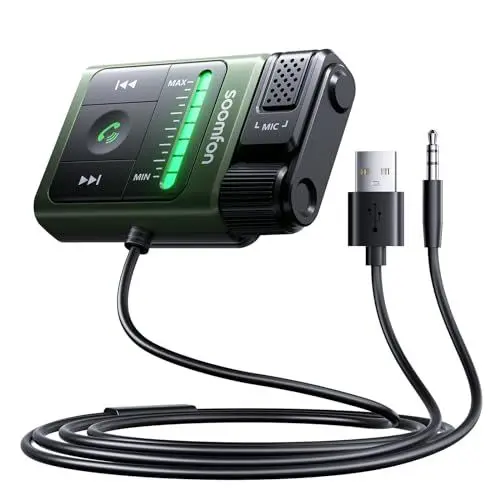 Produktbild: SOOMFON Aux Bluetooth Adapter Auto, Bluetooth 5.3 Aux Adapter mit Freisprecheinrichtung, HiFi Stereo & Bass Verstärkung, USB Bluetooth 3.5mm Klinke Adapter für Auto, Lautsprecher und Stereoanlage