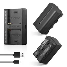 Produktbild: Soonpho 2-Pack Akku NP-F550 Ersatzakku 2 Stück Battery und Dual USB-C Ladegerät für Sony NP-F970 F960 F950 F770 F750 F570 F550 Kompatibel Godox VILTROX Neewer Camcorder/Monitor/Kamera