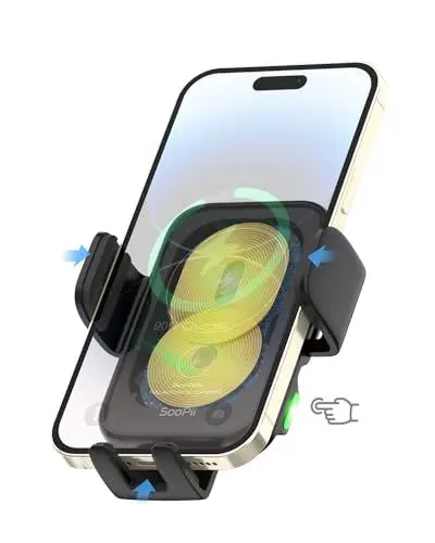 Produktbild: SooPii Kabellose Ladegerät Auto mit Zwei Spulen, 15W Kfz handyhalterung mit ladefunktion,Intelligenter Ausrichtung, Vollautomatisches Klemmhalter Ladegerät für lPhone15, Galaxy Fold4/Flip4/S23