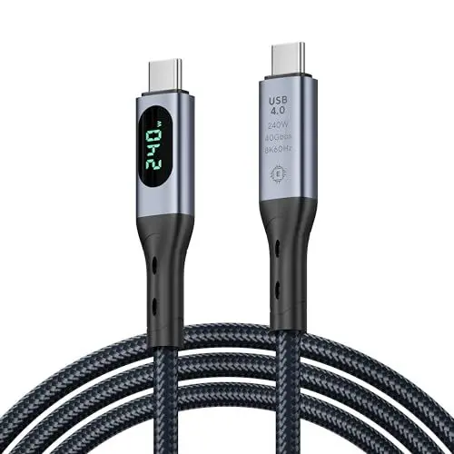 Produktbild: SooPii USB 4 Kabel mit LED-Anzeige,Unterstützt 8K Video,40Gbps Datenübertragung,240W USB C auf USB C kabel anzeige,Kompatibel mit lPhone 16,MacBook,Thunderbolt 3, Monitor,Docking stationen(1m)