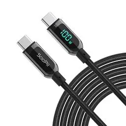 Produktbild: SooPii USB C auf USB C Kabel, 1.2M Nylongeflecht Type-C Kabel,100W PD Schnellladekabel mit LED Display für lPhone 16/15 Pro/15 Plus,lPad Air,MacBook Pro,Galaxy S23/S22 (Schwarz)