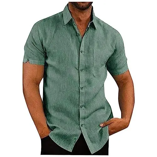 Produktbild: SOOUICKER Leinenhemd Herren Kurzarm Sommerhemd Herren Leinen Kurzarmhemd Herren Sommer Freizeithemden für Herren Kurzarm Leinen Shirt Herren Sommer Strandhemd Herren Leinen Regular Fit