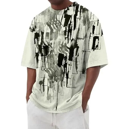 Produktbild: SOOUICKER Oversized Tshirt Herren Print Tshirt Herren Bunt Modern T-Shirts für Herren mit Aufdruck Sport Tshirts Herren mit Motiv Tshirt Herren Muster Rundhals T Shirts Männer Große Größen