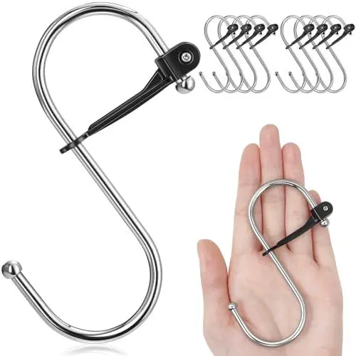 Produktbild: Sopito Haken zum Einhängen Groß, 8 stück S Haken mit Sicherheitsschnalle, Robuste Haltbar Vielseitigkeit Metall Hacken Passender Stab Durchmesser bis 3.3 cm für Küche Garderobe Garage