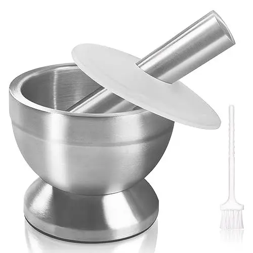 Produktbild: Sopito Mörser mit Stößel, Mörser mit Stößel Klein Edelstahl Lebensmittelecht Pestle and Mortar Stainless Steel, 10cm (3.9