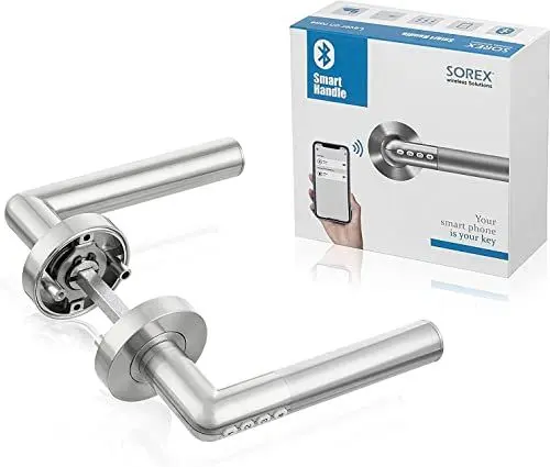 Produktbild: SOREX FLEX Elektronischer Türgriff mit Code, Haustür Türgriff mit Smart Lock, Türklinke mit Schloss und App-Steuerung | Silber
