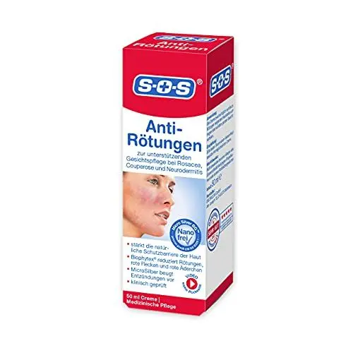 Produktbild: SOS Anti Rötungen Creme | reduziert Hautrötungen im Gesicht | Gesichtspflege bei Rosacea, Couperose & Neurodermitis | mit MicroSilber (1x50ml)