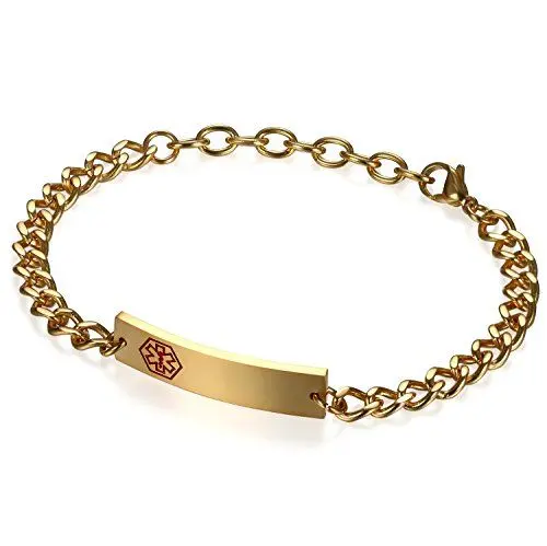 Produktbild: SOS Armband Armreif Armkette Medical Alert ID Notfall Chirurgische Medizinische Marke Kostenlose Personalisierte Gravur für Männer Frauen