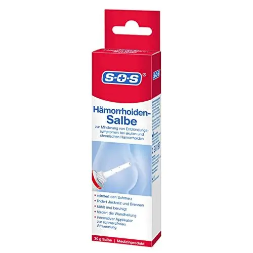 Produktbild: SOS Hämorrhoiden-Salbe, 1 x 30g Tube, zur Minderung von Entzündungssymptomen bei Hämorrhoiden (Grad I), zur Förderung der Wundheilung und für langfristige, schmerzfreie Anwendung