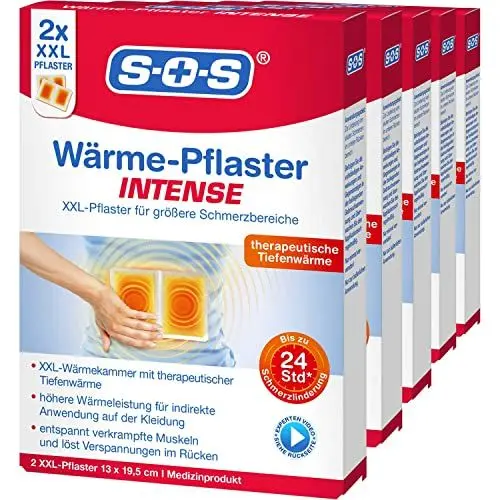 Produktbild: SOS Wärme-Pflaster INTENSE | extra starke XXL Wärmepflaster | löst verkrampfte Muskeln + Rücken Verspannungen | Rückenschmerzen 5x2 Wärme Pads