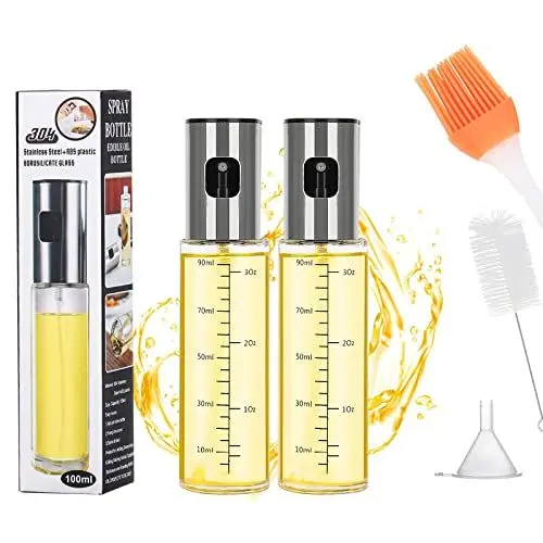 Produktbild: Sosayet Ölsprüher zum Kochen, 2 Stück Öl sprühflasche Glas für Heißluftfritteuse, Olivenöl Ölspray für Speiseöl Öl- und Essigsprüher, 100ml Professioneller Ölsprüher für Grillen Braten BBQ