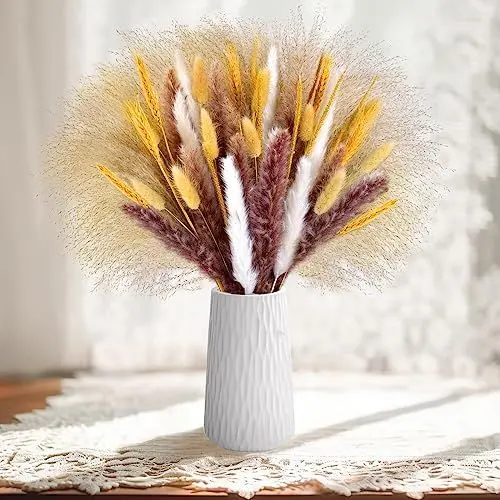 Produktbild: Sosayet Pampasgras Getrocknet Natürliche, 50 Stück Pampasgras Trockenblumen Deko Flauschige Trockenblumenstrauß für Hochzeit, Boho Deko, Wohnzimmer, Schlafzimmer, Gartenhaus