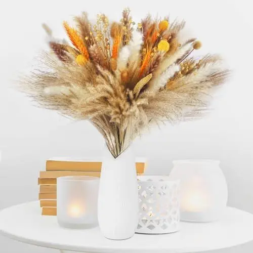 Produktbild: Trockenblumenstrauß, Deko Blumenstrauß für Hochzeit, Zuhause, Esszimmertisch, Partydekor, Pampasgras Deko, Trockenblumenarrangement, Natürliche Trockenblumen, Lange Haltbarkeit